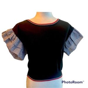 NWT Maxsport Sweater w/short Gingham Print ruffled sleeves Size XL blk/red/white